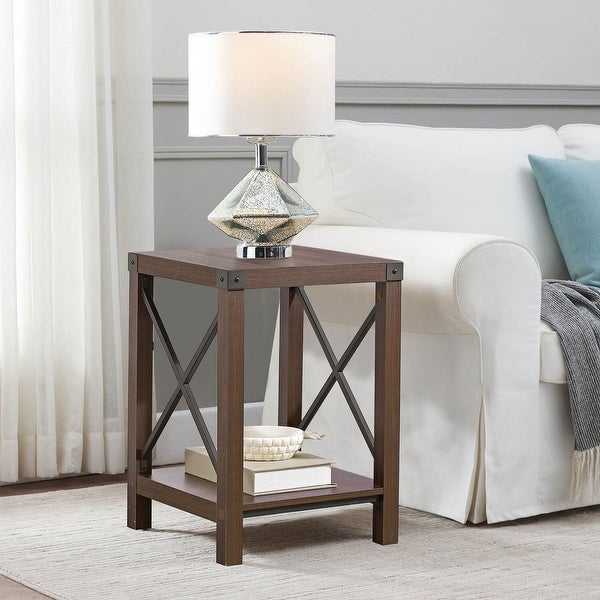 Ledel Rustic Accent Side Table End Table With Shelf