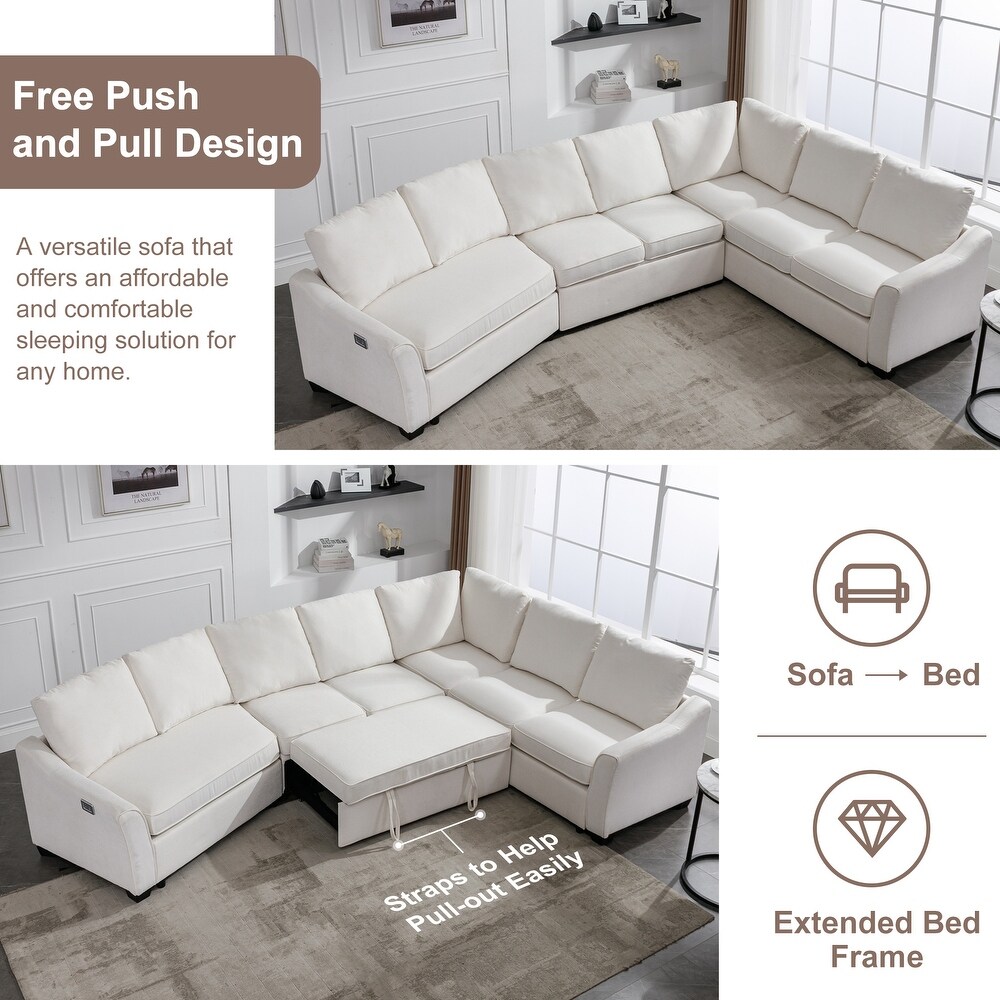 Sectional Sleeper Sofa  L Shape Sofa Bed with USB Charging Port for Living room  Bedroom  With Pull Out Bed Modern