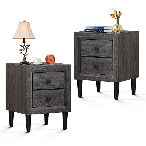 Wooden End Table Compact Nightstand with Storage Drawers