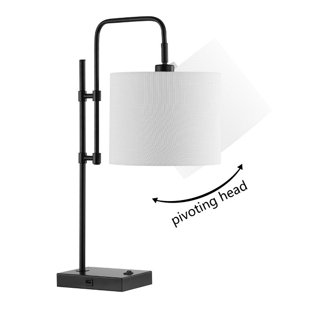 Edris Industrial Designer Metal Task Lamp With Usb Charging Port includes Led Light Bulb Black Jonathan Y