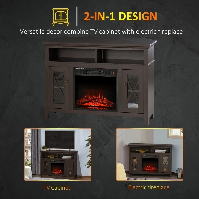 Electric Fireplace Mantel TV Stand w/ Adjustable Shelves 2 Storage Cabinets   44 inches L x 20.25 inches W x 32 inches H