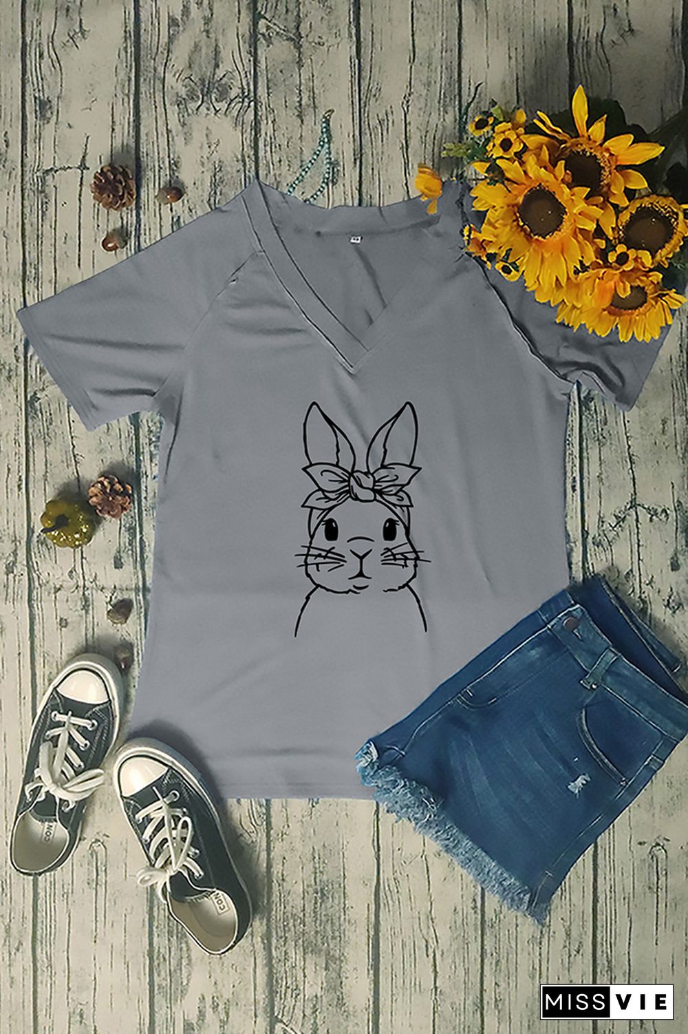 Easter Bunny V Neck Graphic Tee