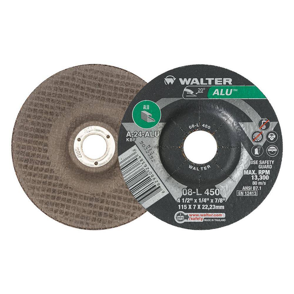 WALTER SURFACE TECHNOLOGIES ALU 4.5 in. x 78 in. Arbor x 14 in. T27 GR A-24-ALU Grinding Wheel for Aluminum (25-Pack) 08L450