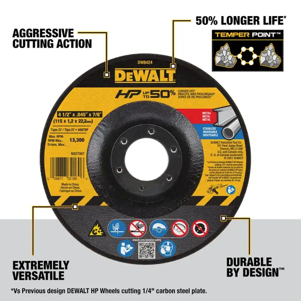 DEWALT 4-1/2x .045x 7/8 HP Cutting Wheel