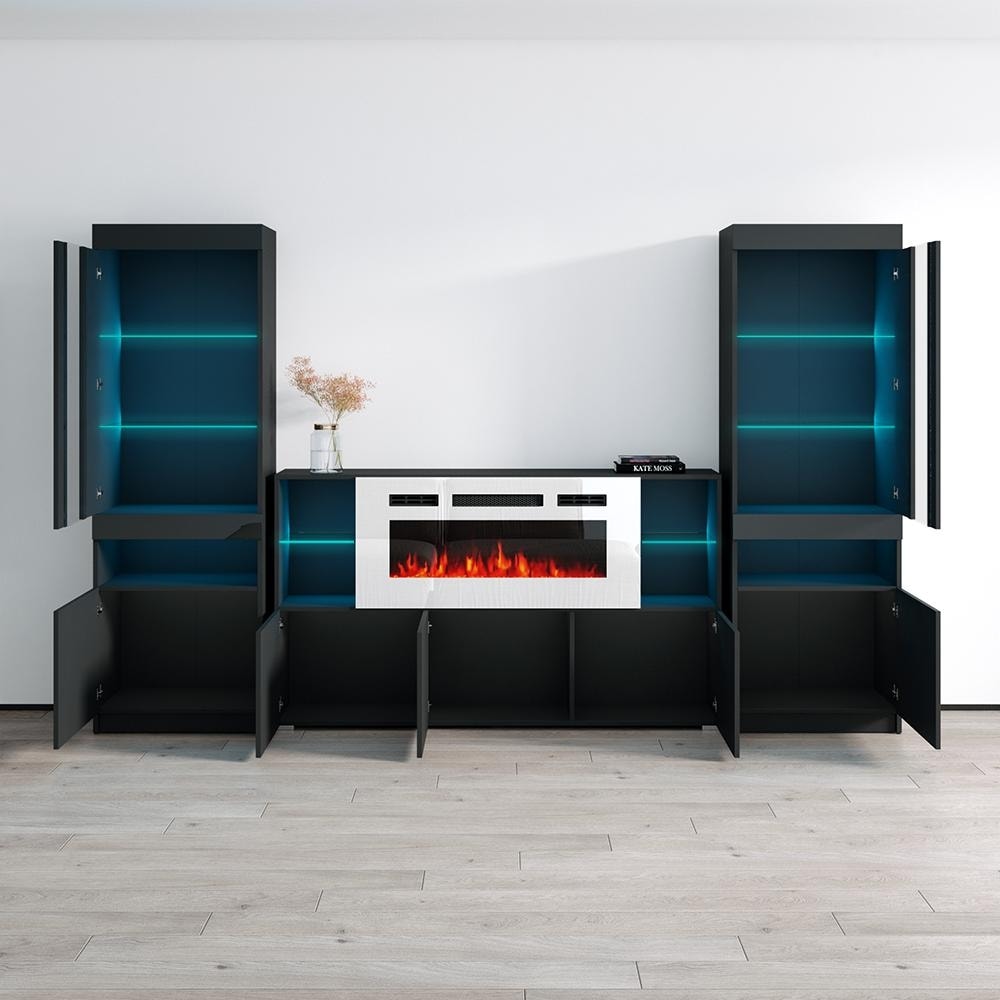 Komi WH03 Electric Fireplace Modern Wall Unit Entertainment Center