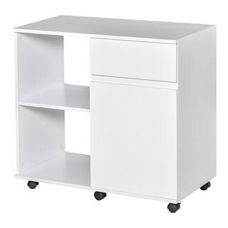 HOMCOM White Lateral File CabinetPrinter Stand with-Open Storage Shelves for Home or Office Use Including an Easy-Drawer 924-011V80WT