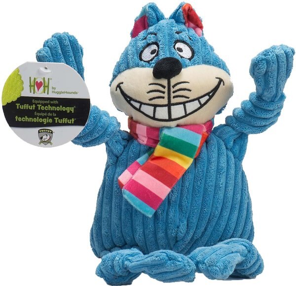 HuggleHounds Rainbow Durable Plush Corduroy Knotties Chesire Cat Squeaky Dog Toy