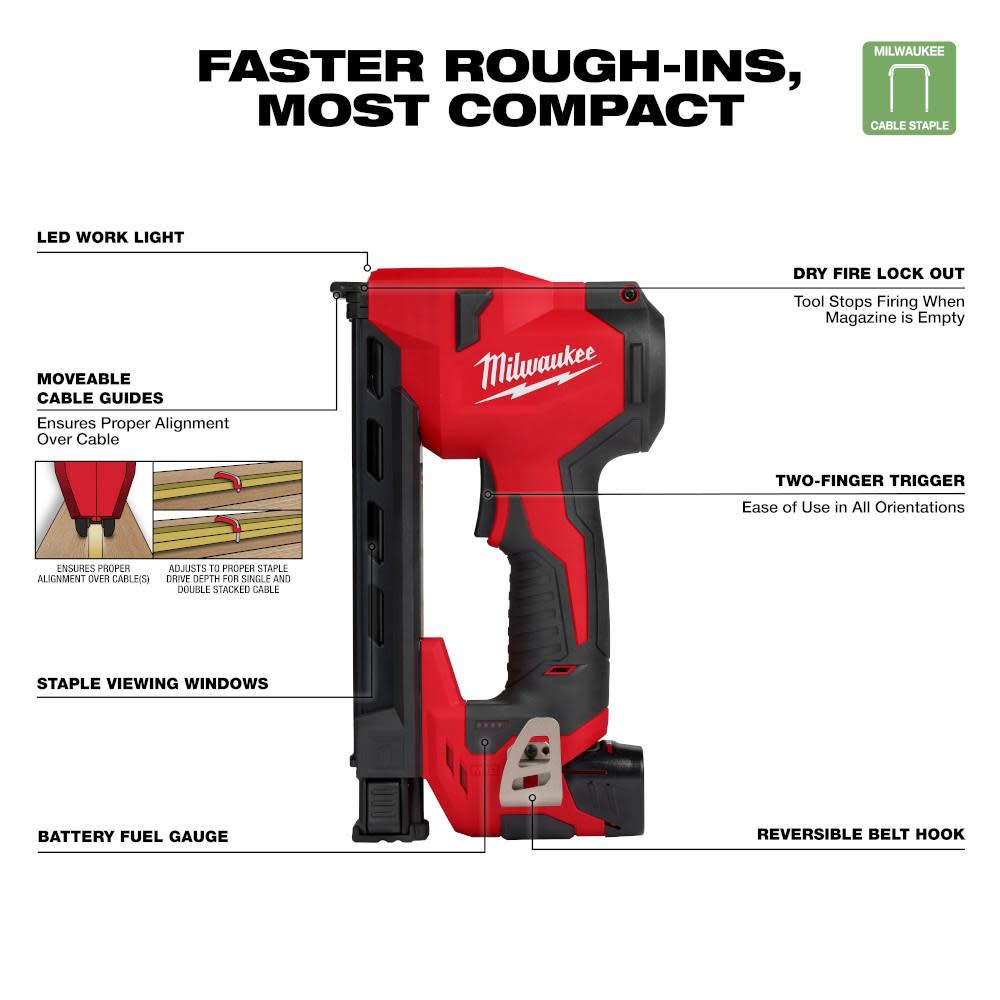 Milwaukee M12 Cable Stapler Kit with 1 Insulated Cable Staples 600qty Bundle ;