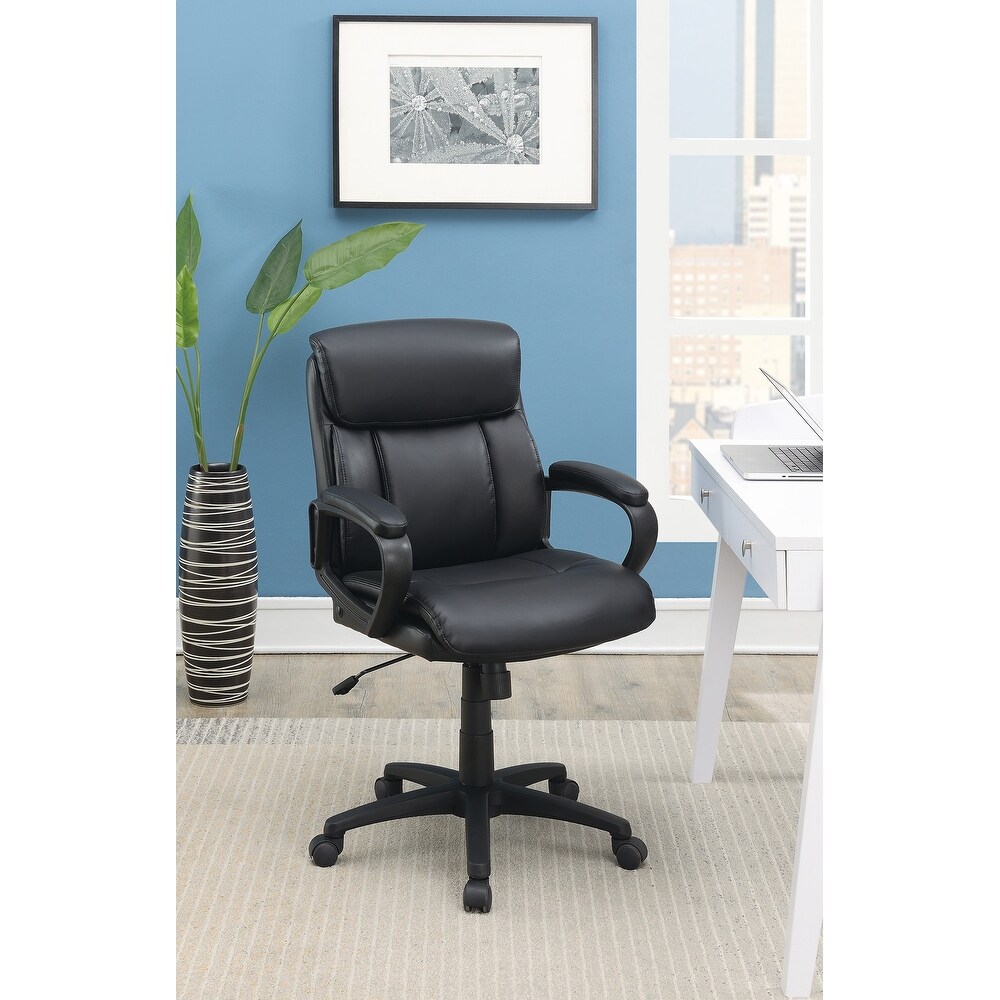 Faux Leather Upholstered Back Office Chair Ergonomic With Swivel And Height Adjustment  Bearing Weight 250lbs