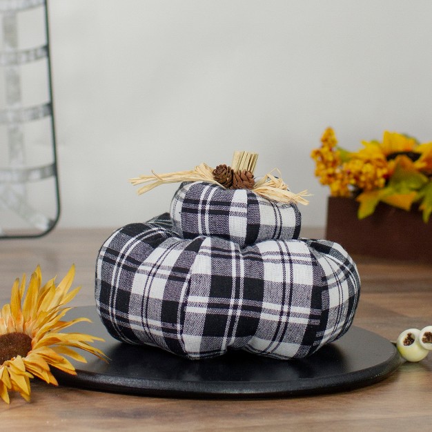 Black And White Plaid Stacked Fall Harvest Tabletop Pumpkin