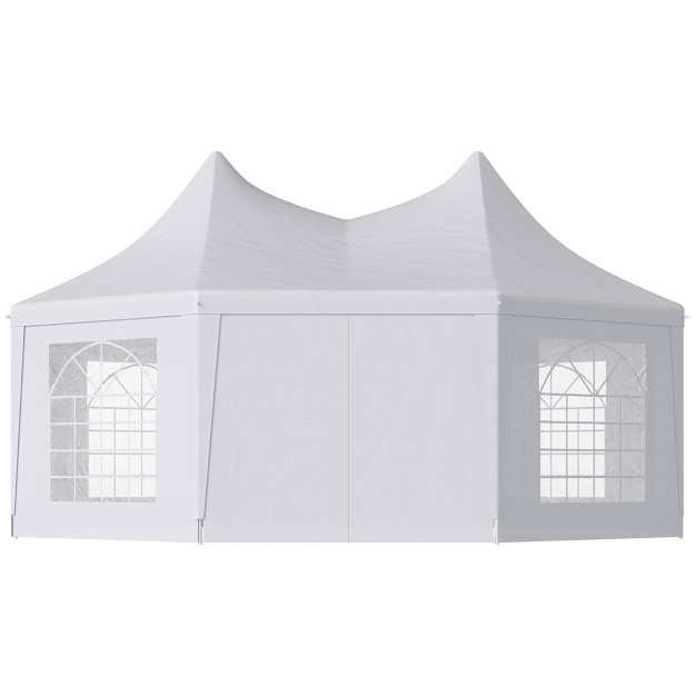 Outsunny Canopy Party Event Tent With 2 Pull back Doors Column less Event Space amp Cathedral Windows White