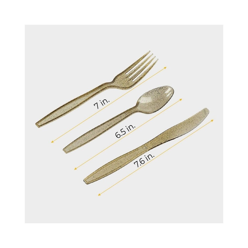 Juvale 144 Pack Gold Glitter Silverware Set   Disposable Party Cutlery Utensils