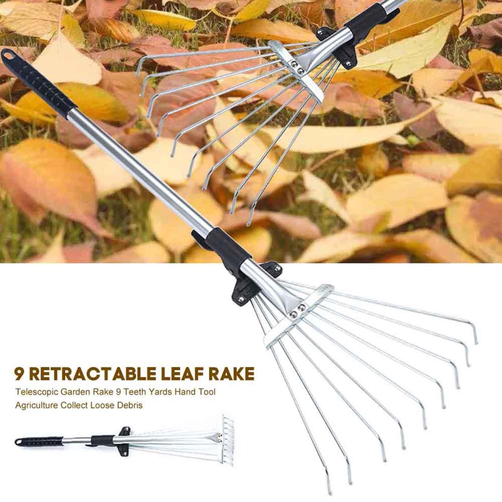 Telescopic Garden Leaf Rake, Lightweight Collect Loose Debris Versatile Collapsible Adjustable Folding Head for Gardening Plants