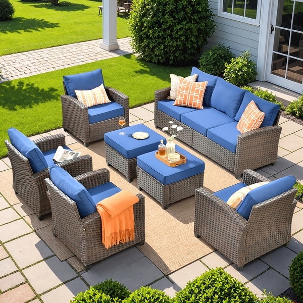 HOOOWOOO 7piece Outdoor Patio Furniture Set Wicker Conversation Sofa Set