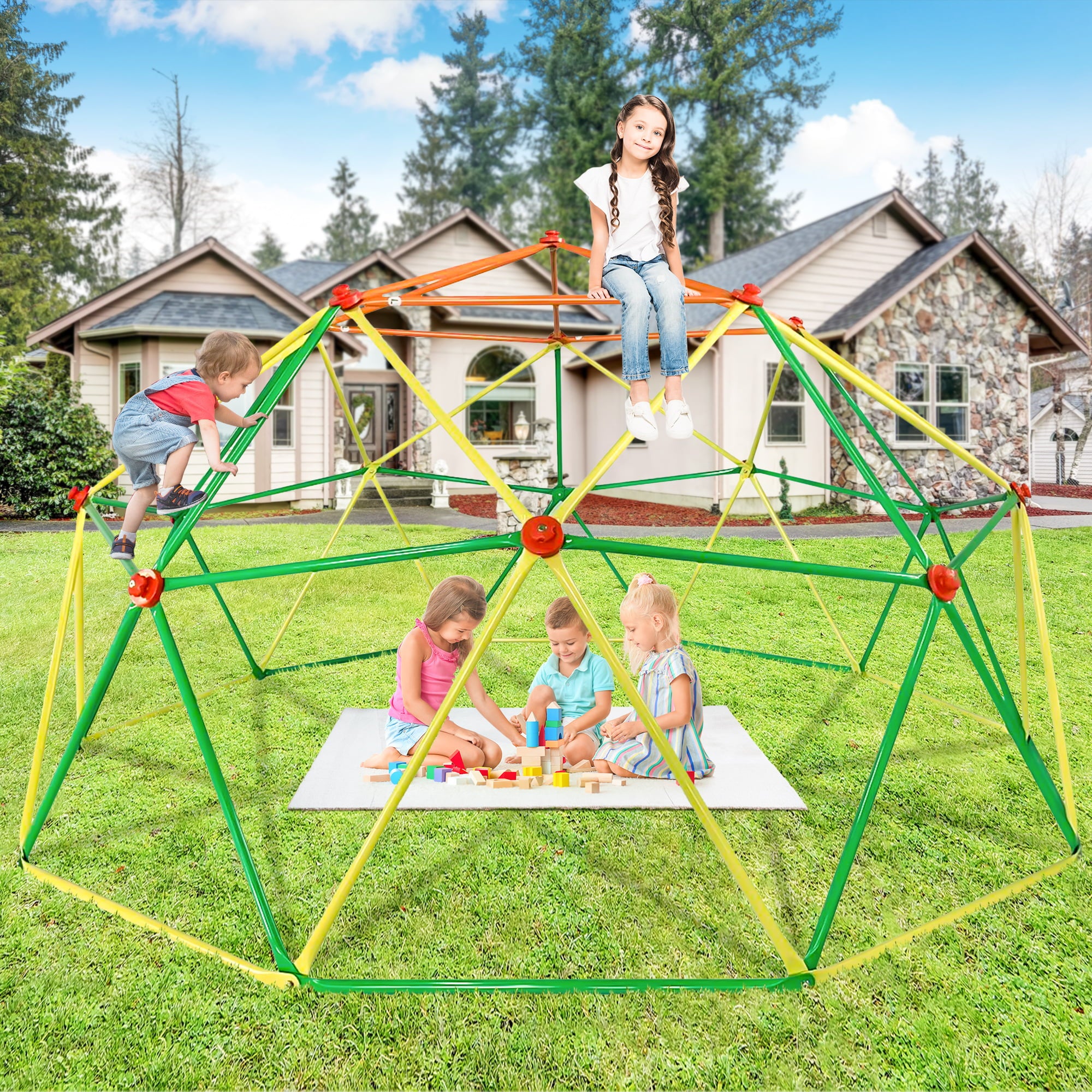 Kids Climbing Toys， Colorful Dome Climber High Strength for Outdoor， Geometric Climbing Dome Jungle Gym with Gripper， Stable Rhombus， Max Support 900LBS， Age 3-10 BoysandGirls Indoor Play， OYG Color