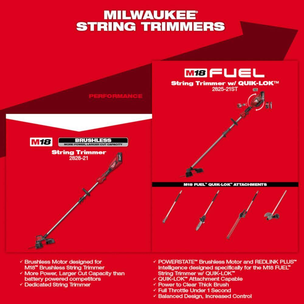 Milwaukee M18 18V Brushless Cordless String Trimmer Kit with M18 18V Brushless Cordless Hammer DrillImpact Combo