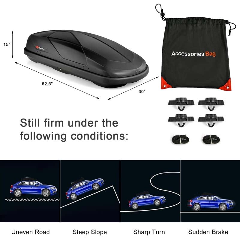 14 Cubic Feet Cargo Box, Waterproof Rooftop Cargo Carrier with Car Trunk Organizer, Heavy Duty Roof Storage Box