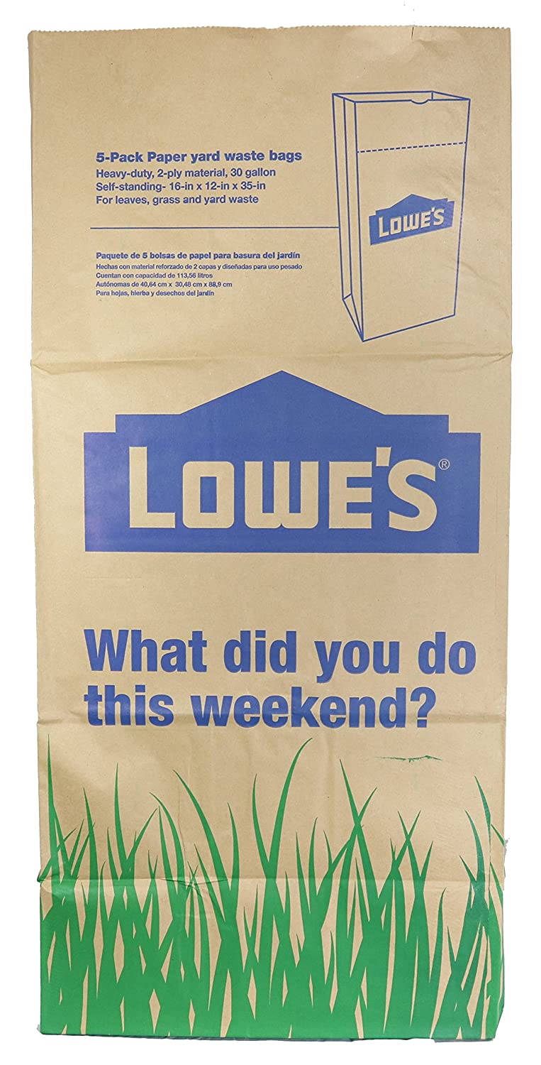 Set of 2 Pack of 10 Count.Lowe's 30 Gallon Heavy Duty Brown Paper Lawn and Refuse Bags for Home and Garden (10 Count), Large (LOWESLL)