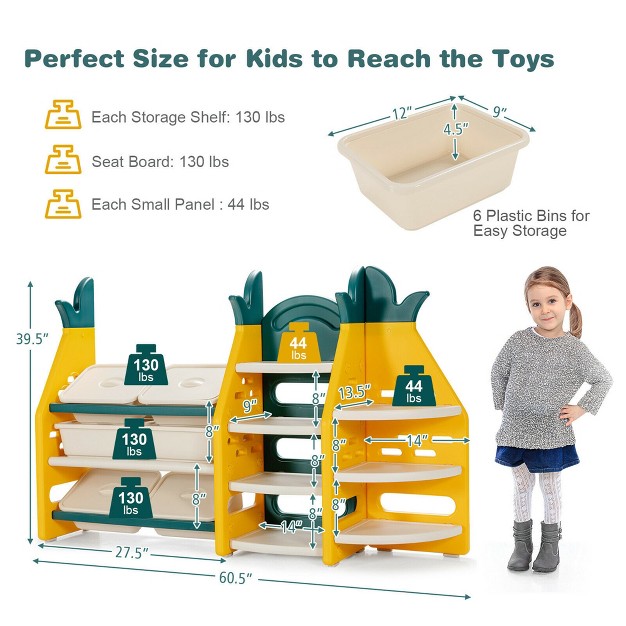 3 in 1 Kids Toy Storage Organizer Bookshelf Corner Rack W Plastic Bins