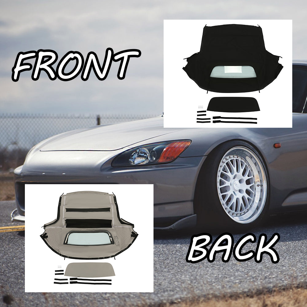 Kojem Convertible Top Soft Roof for 2002-2009 Honda S2000 Cabrio Sailcloth Vinyl Top + Heated Glass Window (Black and Clear)