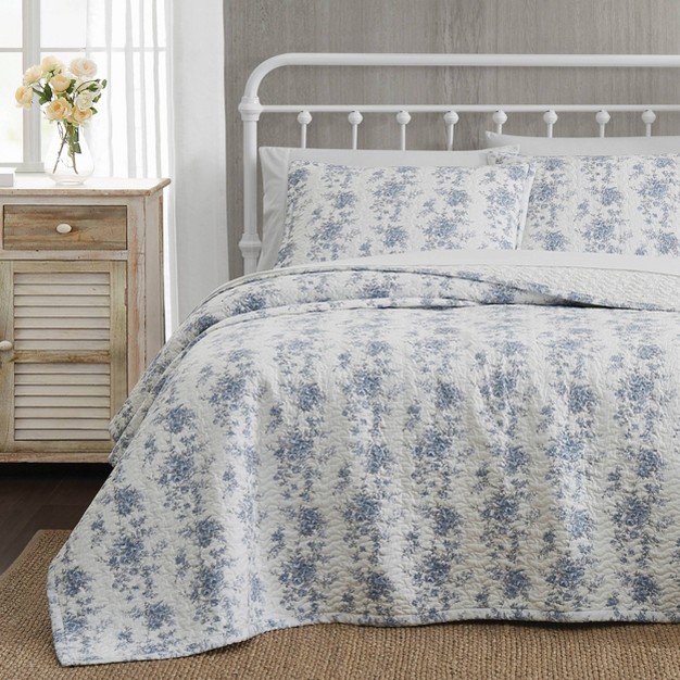 The Farmhouse By Rachel Ashwell British Rose Quilt Bedding Set White blue