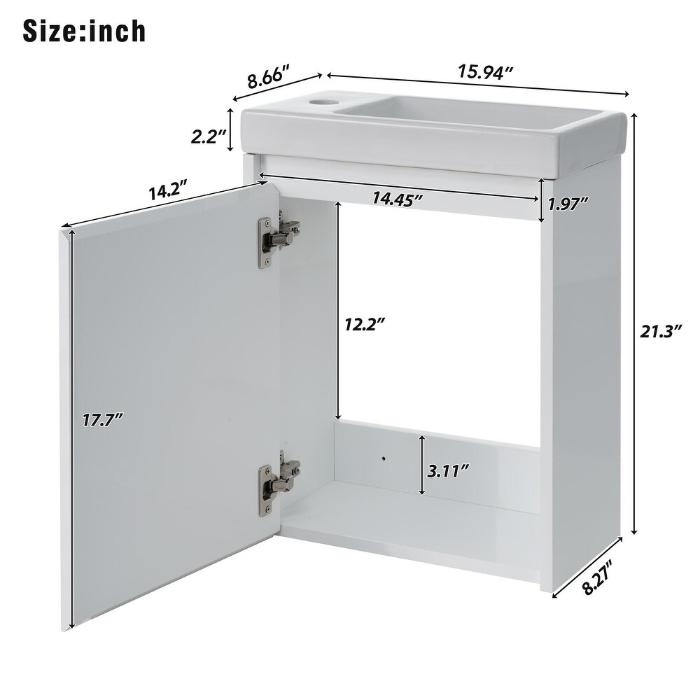 Elegant 16'' Bathroom Vanity with Sink  Modern Wall Mounted Bathroom Vanity Cabinet with Soft Close Doors for Small Bathrooms