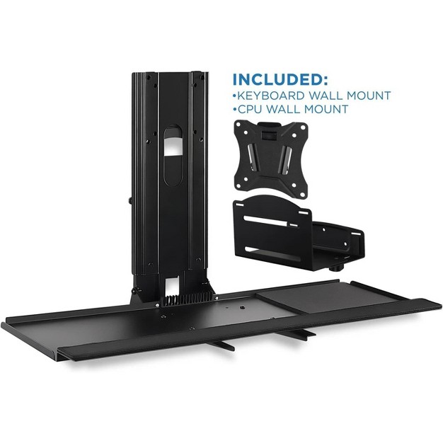 Mount it Monitor And Keyboard Wall Mount With Cpu Holder Height Adjustable Standing Vesa Keyboard Tray 25 Inch Wide Platform With Mouse Pad