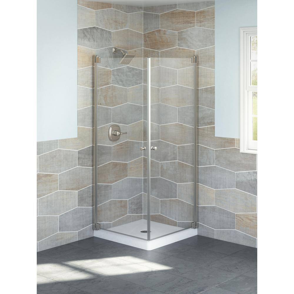 Delta Foundations 32 in. W x 71 in. H Square Corner Pivot Semi Frameless Corner Shower Enclosure in Chrome with Clear Glass B114306-3232-PC