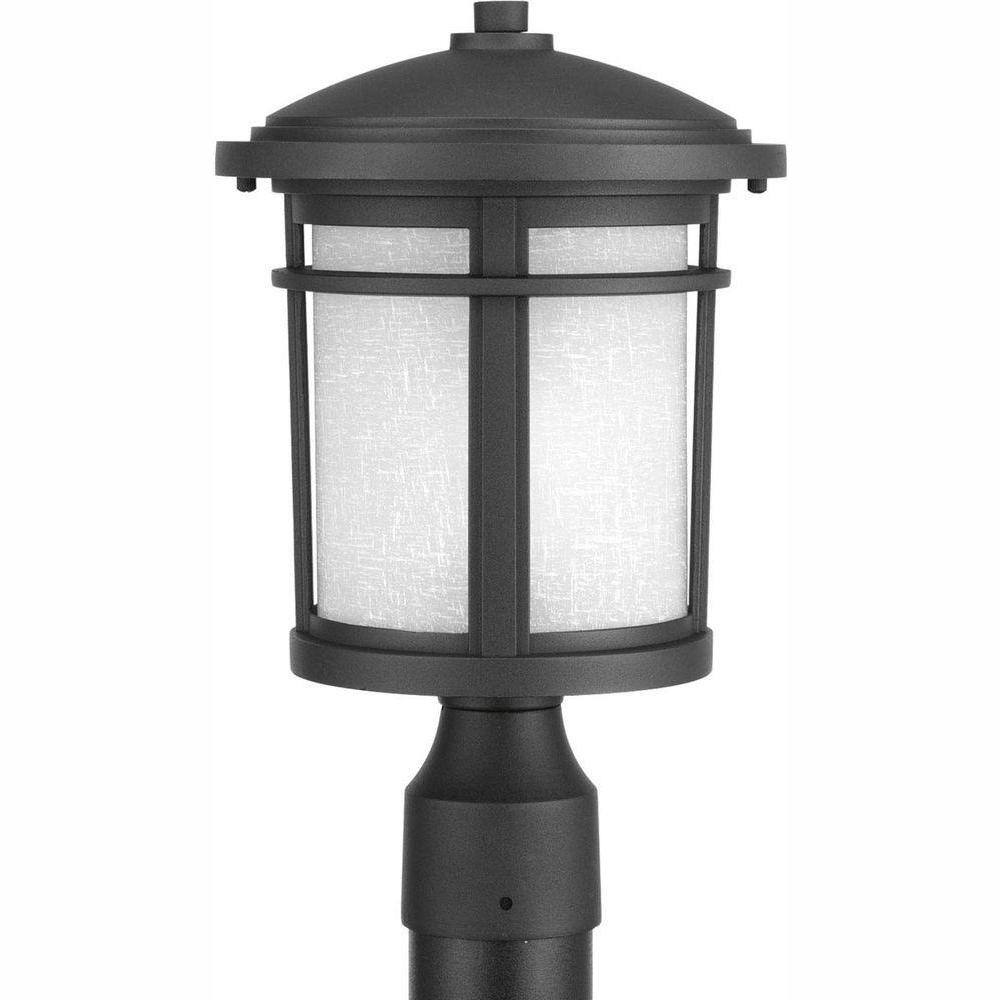 Progress Lighting Wish LED Collection 1-Light Textured Black Etched White Linen Glass Craftsman Outdoor Post Lantern Light P6424-3130K9