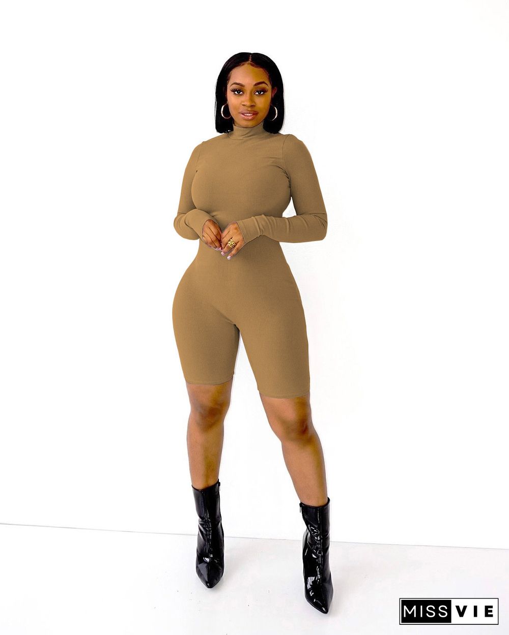 Casual Solid Pit Zip Long Sleeve Jumpsuit