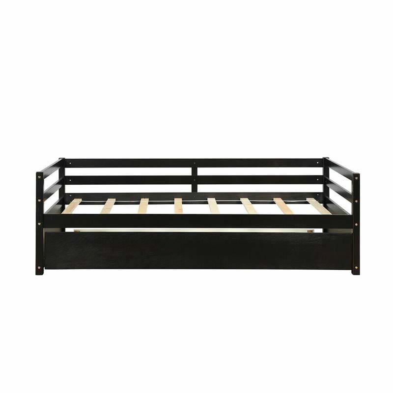 Wooden Twin Daybed with Trundle & Durable Slat Support, Standard Twin Bed Frame Sofa for Guest Children Living Room