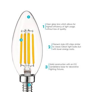 LUXRITE 60-Watt Equivalent B10 Dimmable LED Light Bulbs Clear Glass Filament 5000K Bright White (12-Pack) LR21598-12PK