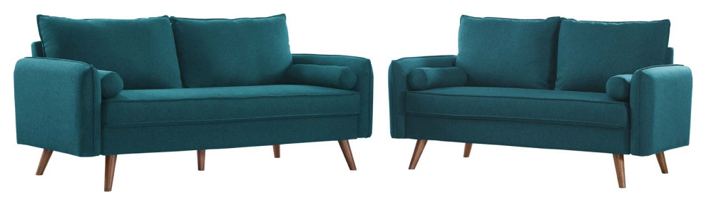 Revive Upholstered Fabric Sofa and Loveseat Set   Teal   Modern   Sectional Sofas   by House Bound  Houzz