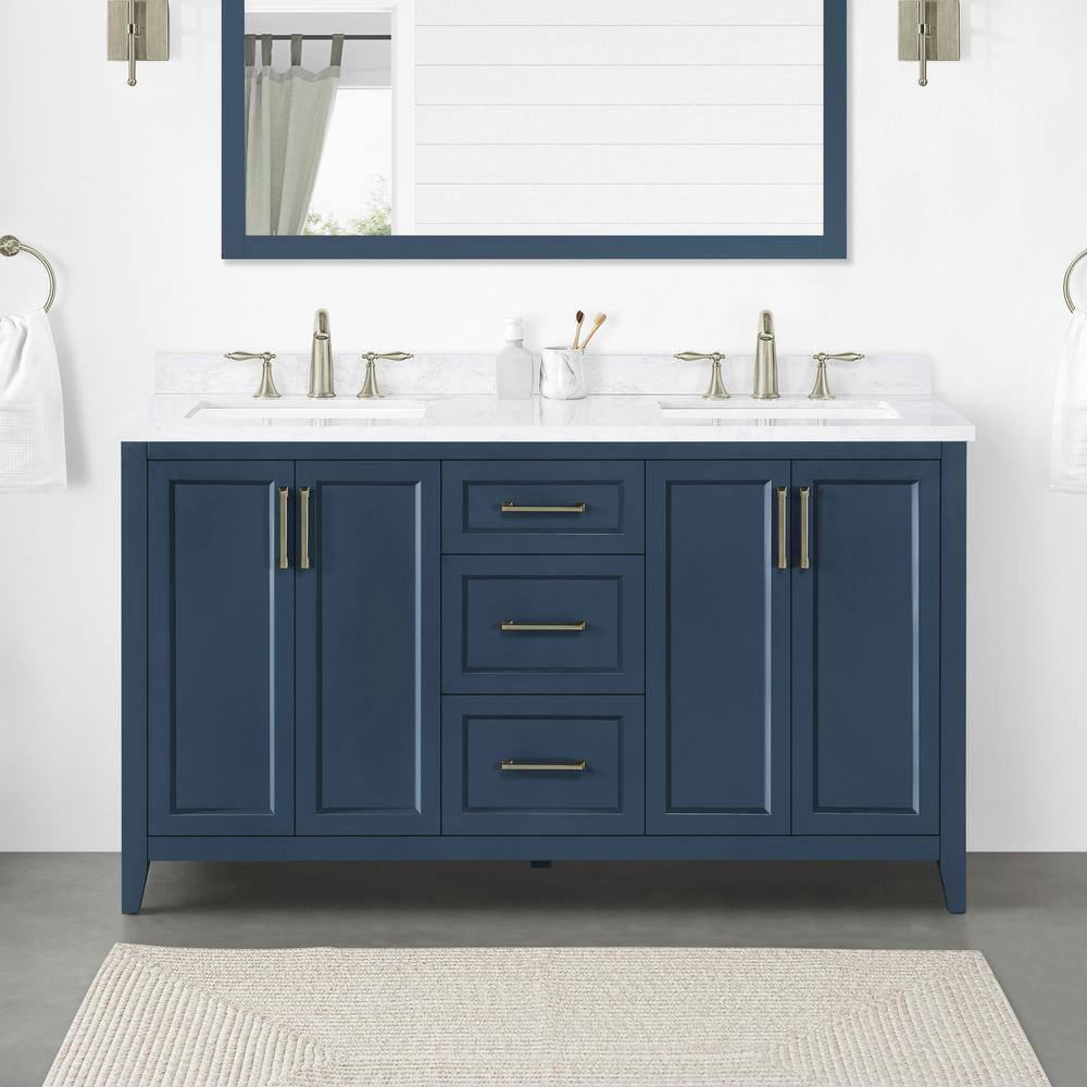 Home Decorators Collection Madsen 60 in. W x 22. D x 34.5 in. H Bath Vanity in Grayish Blue with White Cultured Marble Top Madsen 60GB