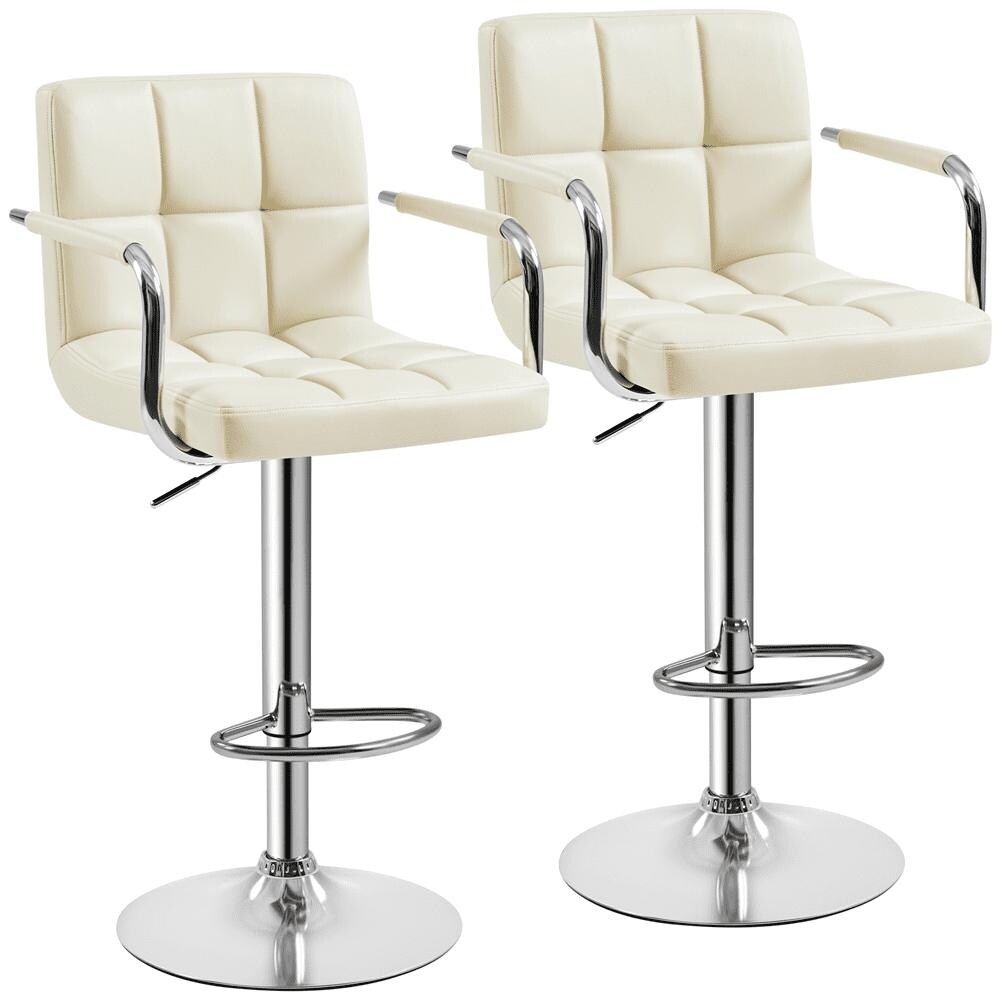 2PCS PU Leather Swivel Bar Stools with Backrests Footrest for Kitchen Dining Room， Beige