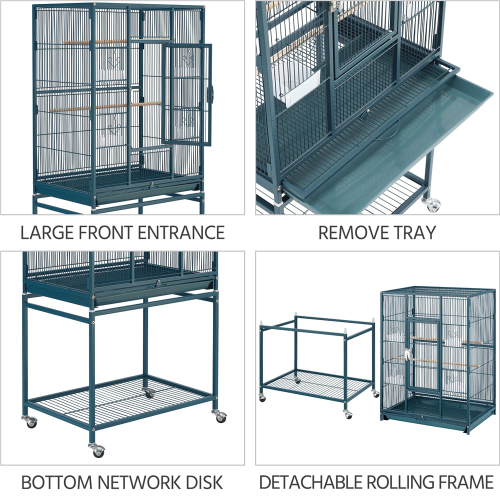 generic 54''H Large Rolling Metal Parrot Cage Bird Cage with Detachable Stand for Conures Parakeets Cockatiels， Navy Blue