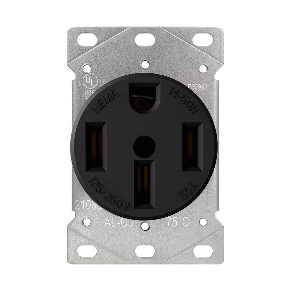 ELEGRP 50 Amp 125250V NEMA 14-50R Flush Mount Power Outlet Single Straight Blade Range and Dryer Outlet Grounding Black 2106S