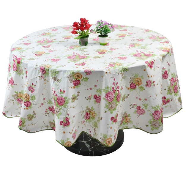 Dia Round Vinyl Water Oil Resistant Printed Tablecloths Pink Rose Piccocasa