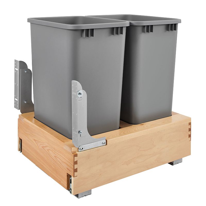 Rev-A-Shelf Double Pull Out Bottom Mount Trash Can 50 Qt， Gray， 4WCBM-0020DM-2