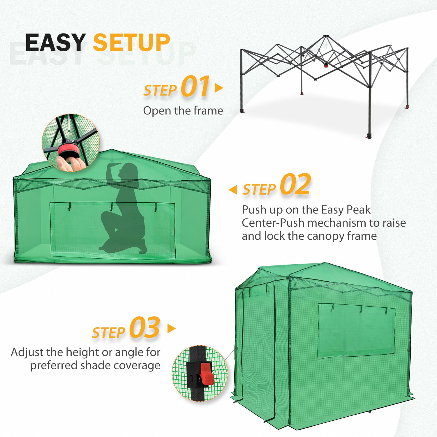 EAGLE PEAK 8'x6' Portable Walk-in Greenhouse Instant Pop-up Fast Setup Indoor Outdoor Plant Gardening Greenhouse Canopy, Front and Rear Roll-Up Zipper Entry Doors and 2 Large Roll-Up Side Windows