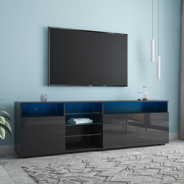 TV Stand Matte Body High Gloss Doors Modern TV Stand LED，Black