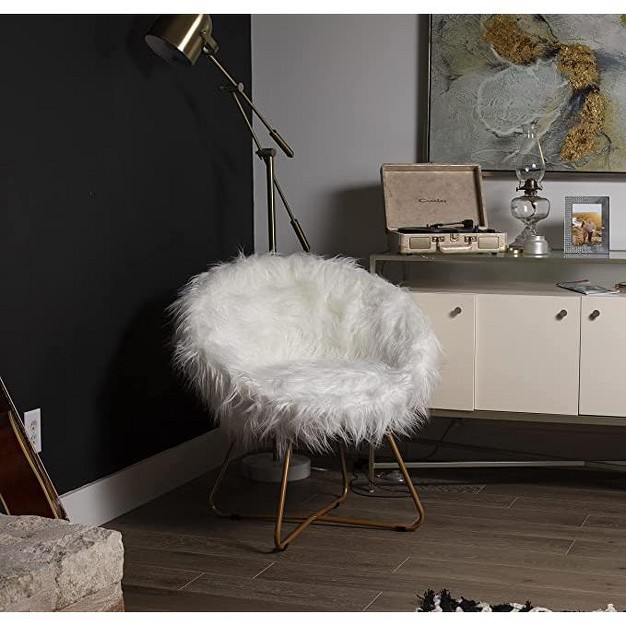 Birdrock Home White Faux Fur Papasan Chair With Pale Gold Legs