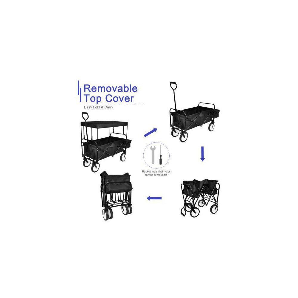 Kahomvis Heavy Duty Folding Portable Steel Hand Cart in Balck with Removable Canopy and 8 in. Wheels Mile-LKD0-TSYU