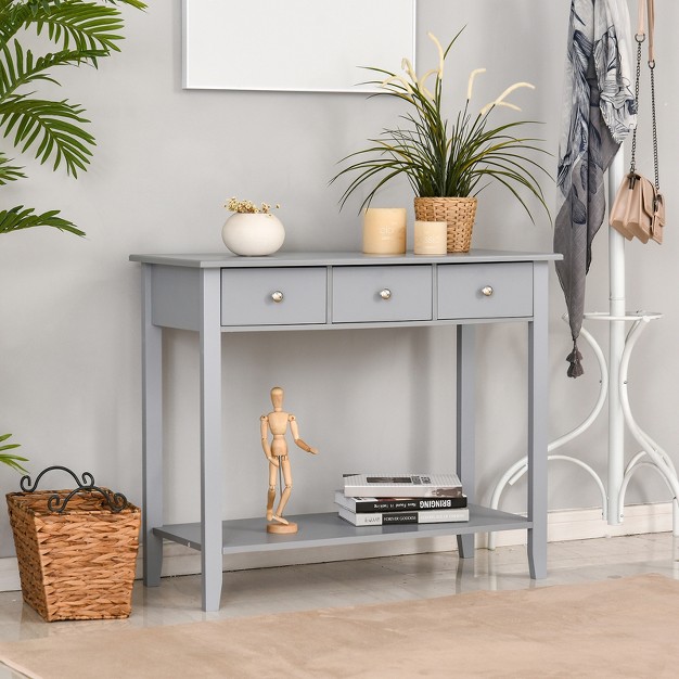 Homcom Console Table Industrial Desk With Drawer Bottom Shelf amp Large Tabletop For Entryway Or Living Room