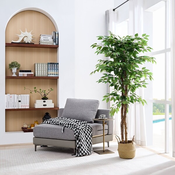 Artificial Ficus Tree with Natural Wood Trunk，Faux Plant for Office Home，Indoor Outdoor Decor，1 Pack