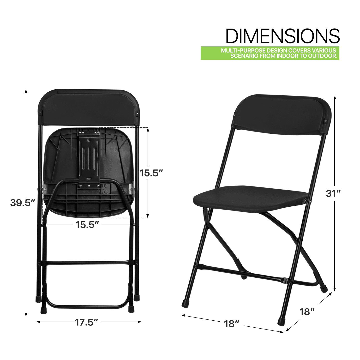 Magshion 10 Pack Plastic Foldable Stackable Chairs, for Indoor Outdoor Patio Garden Wedding Party Event Seat, Black