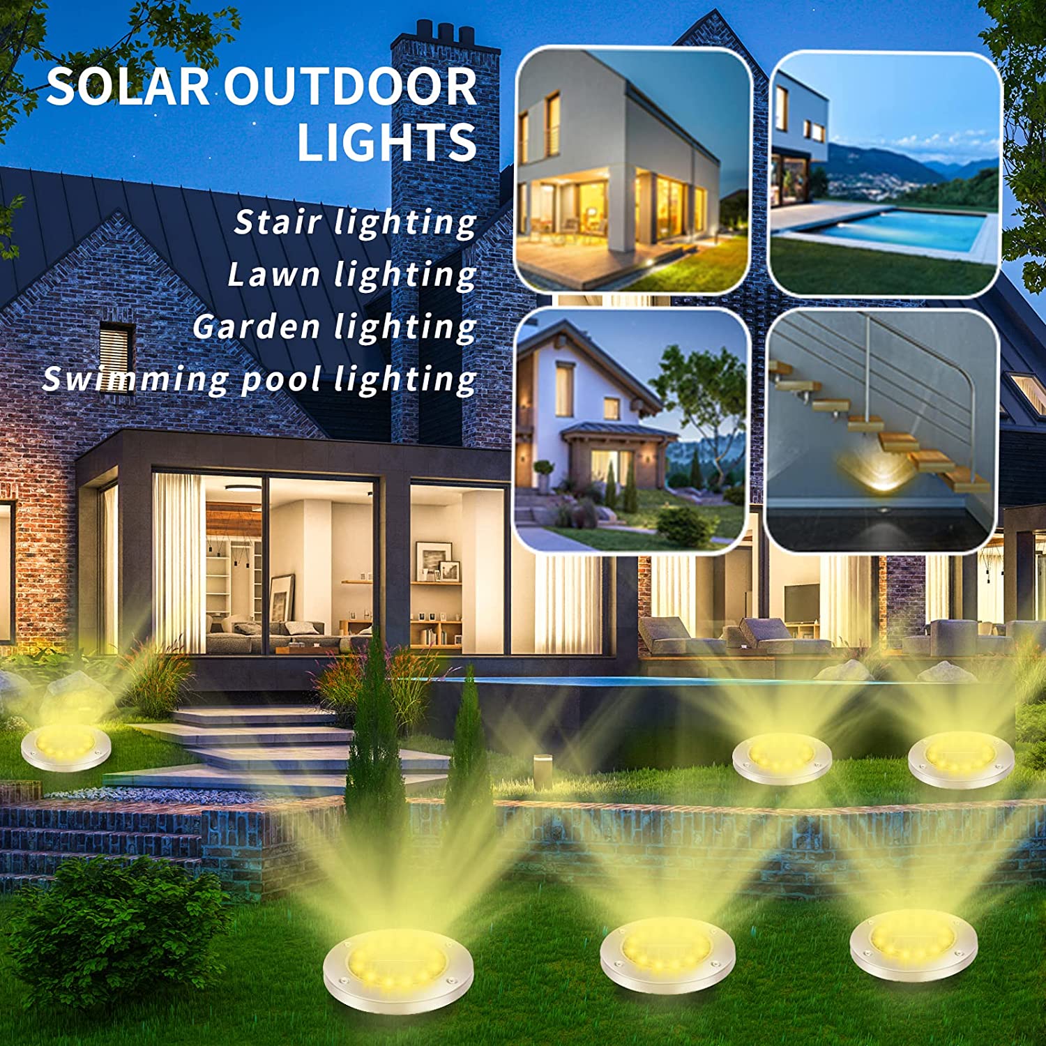 Solar Ground Lights， Solar Garden Lights Outdoor Waterproof， 8 Packs 12 LED Solar Outdoor Lights for Garden， Pathway， Yard， Patio， Walkway， Grounds Decorations(White)