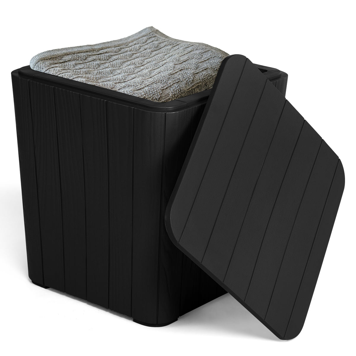 YITAHOME Black Deck Box Storage Patio Outdoor 11.5 Gallon Resin Organizer Bin Small Patio Container Transh Can Side Table