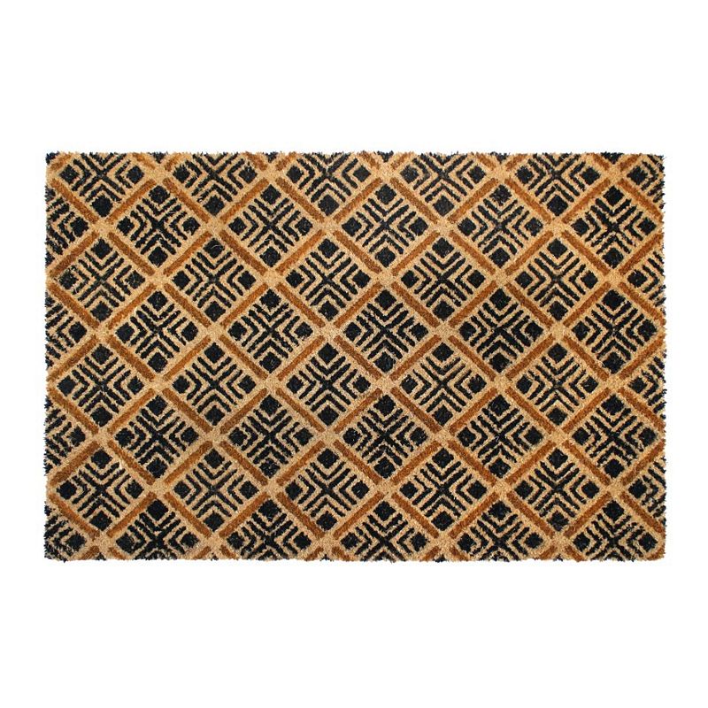 RugSmith Natural Machine Tufted Geo Diamond Coir Doormat