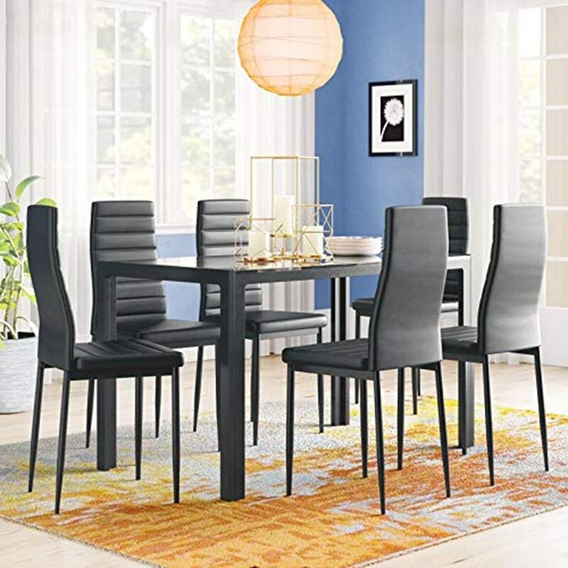 7 Piece Kitchen Room Furni Glass Top Dining Table Set